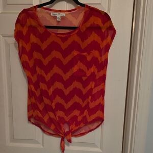 French Laundry Red and Orange Zigzag Blouse